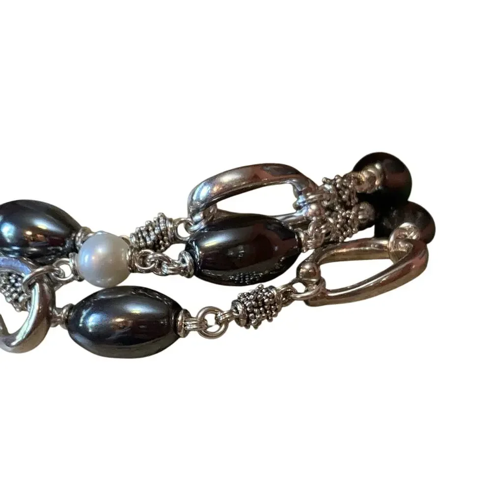 Michael Dawkins Bracelet Sterling Silver, Hematite and Pearl Multi Strand - Picture 6 of 9